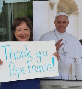 Jessie Dye and Pope Francis at encyclical release